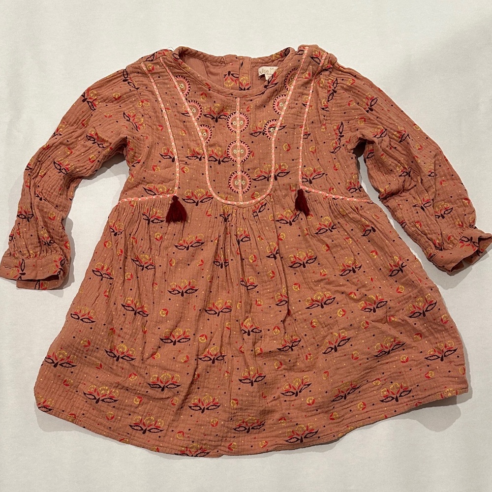 Louise Misha Rose Colored Kids Dress with Embroidery